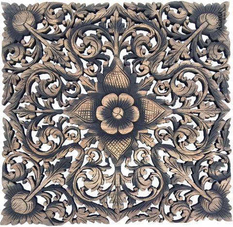 Asian Home Decor. Large Tropical Floral Wood Wall Hangings. Black Wash ...