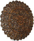 Elegant Wood Carved Wall Plaque. Large Round Unique Thai Wood Carving Floral Wall Decor Panel. Available Size 36" and 48" Color Options Available