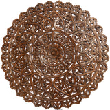 Elegant Medallion Wood Carved Wall Plaque. Large Round Lotus Wood Carving Wall Decor Panel. Available Size 36" and 48" Color Options Available