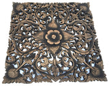 Oriental Carved Floral Wall Decor. Unique Asian Wood Wall Art. Large Square Carved Wood Panel. Rustic Wall Decor. 24"x24"x0.5" Color Options Available