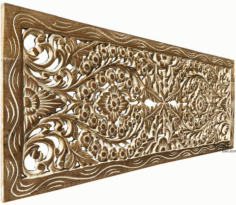 Floral Wood Carved Wall Panel. Wood Wall Decor for Sale – Asiana Home Decor