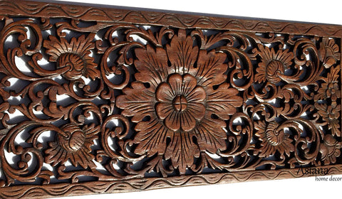 Asian Home Decor.Floral Wood Carved Wall Panel.Wall Art – Asiana Home Decor