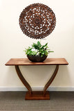 Oriental Tropical Flower Round Carved Wood Wall Decor. Rustic Home Decor. 24" Dark Brown