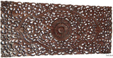 Headboard Floral Tropical Carved Wood Wall Panel. Balinese Wall Sculpture Panel. Size 27"x60" Dark Brown