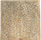 Elegant Wood Carved Wall Plaque. Wood Carved Floral Wall Art. Asian Home Decor Wall Art Panels. Baliness Home Decor. 48" Square Available in Brown and White Wash