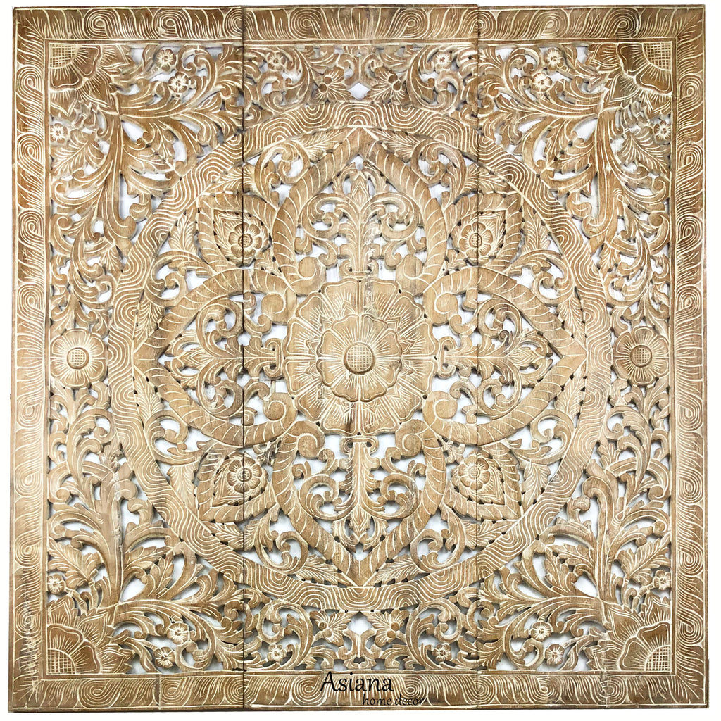 Headboard Wood Carved Floral Wall Art. Rustic Tropical Home Decor. 60" Color Options Available
