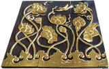 Asian Wood Carved Wall Art Panels. Flying Bird and Lotus flower Relief Wood Carved Wall Hanging. 36" Dark Brown and Gold