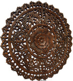 Elegant Medallion Wood Carved Wall Plaque. Large Round Wood Carving Sacred Fig Leaf Wall Decor Panel. Rustic Home Decor. Available Size 36" and 48" Color Options Available
