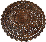 Elegant Medallion Wood Carved Wall Plaque. Large Round Wood Carving Sacred Fig Leaf Wall Decor Panel. Rustic Home Decor. Available Size 36" and 48" Color Options Available