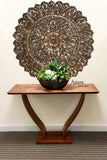 Elegant Wood Carved Wall Plaque. Large Round Unique Thai Wood Carving Floral Wall Decor Panel. Available Size 36" and 48" Color Options Available