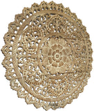 Elegant Medallion Wood Carved Wall Plaque. Large Round Wood Carving Sacred Fig Leaf Wall Decor Panel. Rustic Home Decor. Available Size 36" and 48" Color Options Available