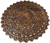 Elegant Medallion Wood Carved Wall Plaque. Large Round Lotus Wood Carving Wall Decor Panel. Available Size 36" and 48" Color Options Available