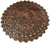 Elegant Medallion Wood Carved Wall Plaque. Large Round Lotus Wood Carving Wall Decor Panel. Asian Rustic Home Decor Available Size 36" and 48" Color Options Available