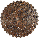 Elegant Medallion Wood Carved Wall Plaque. Large Round Lotus Wood Carving Wall Decor Panel. Available Size 36" and 48" Color Options Available