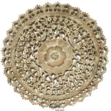 Oriental Round Carved Wood Wall Decor. Decorative Floral Wall Plaques. Teak Wood Wall Hangings. Lotus Wood Carved Wall Art. Color Options Available 24"