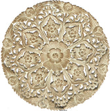 Oriental Round Carved Wood Wall Decor Lotus flower. Decorative Floral Wall Plaques. Rustic Home Decor. 24" Color Options Available