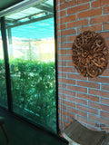 Oriental Round Carved Wood Lotus Wall Decor. Teak Wood Wall Hanging. Rustic Home Decor. Brown 24" Extra Thick