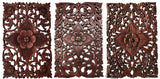 Small floral wood plaques set of 3 dark brown