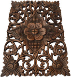 Wood Wall Decor Lotus flower.Oriental Home Decor. Decorative Wall Panel Sculpture. Hand Carved Wall Art Decor Panel. Rustic Wall Decor. Tropical Home Idea Decor. Living Room Wall Decor. Brown Finish 12"x17.5"x0.5"