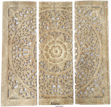 Elegant Wood Carved Wall Plaque. Wood Carved Floral Wall Art. Bali Home Decor. Asian Wood Carving Wall Art. Decorative Thai Wall Relief Panel Sculpture. 36"x36"x0.5" Available in Black Wash,Dark Brown and White
