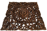 Oriental Floral Carved Teak Wood Wall Art Plaque. Square Rustic Home Decor. 24"x24"x1" Extra Thick Brown