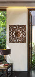 Oriental Floral Carved Teak Wood Wall Art Plaque. Square Rustic Home Decor. 24"x24"x1" Extra Thick Brown
