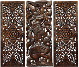 Multi Panels Oriental Bali Home Decor. Wood Carved Floral Wall Art. 35.5"x13.5" Set of 3 Optional Designs