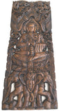 Large Carved Wood Panel. Buddha on Elephants Wood Wall Art Decor. Dark Brown Finish 35.5"x13.5" Extra Thick