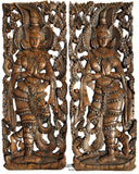 Traditional Thai Sawaddee Figure Wall Art Panels. Asian Home Decor. Brown. 35.5”x13.5”x1" Each, Set of 2 pcs