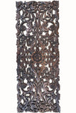 Floral Wood Carved Wall Panel. Asian Home Decor Wall Hanging. Decorative headboard Relief Panel Sculpture. Dark Brown Finish 35.5"x13.5"x0.5"