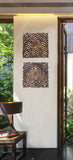 Lotus Flower Twisted Vine Rustic Square Carved Wood Wall Decor. Brown Finish, 17.5"