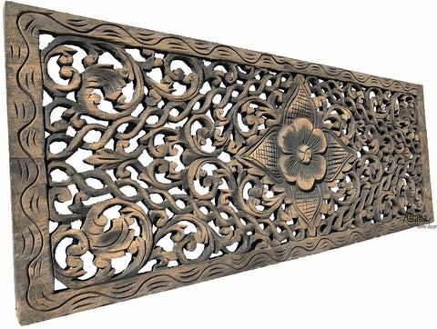Asian Home Decor.Floral Wood Carved Wall Panel.Wall Art – Asiana Home Decor