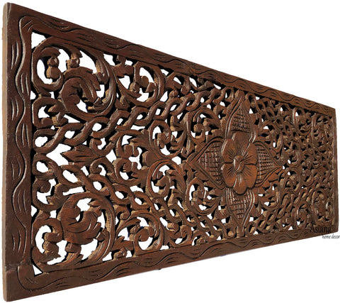 Asian Home Decor.Floral Wood Carved Wall Panel.Wall Art – Asiana Home Decor