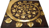 Asian Wood Wall Art Panels. Elegant Gold Sacred fig leaf Relief Wood Carved Wall Plaque. 36" Dark Brown and Gold