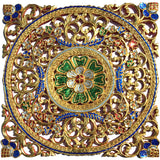 Mosaic Wall Art. Medallion Gold Carved Wood Wall Plaque Asian Home Decor 24"
