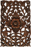 Wood Wall Decor Tropical Floral Wall Art. Oriental Home Decor. Decorative Wall Panel Sculpture. Teak Wood Wall Hanging. Hand Carved Wall Art Decor Panel. Brown Finish 12"x17.5"x0.5"