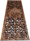 Floral Leaf Wood Carved Wall Panel. Tropical Home Decor. Size 35.5"x13.5"Color Options Available
