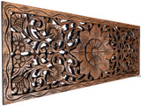 Floral Leaf Wood Carved Wall Panel. Tropical Home Decor. Size 35.5"x13.5"Color Options Available